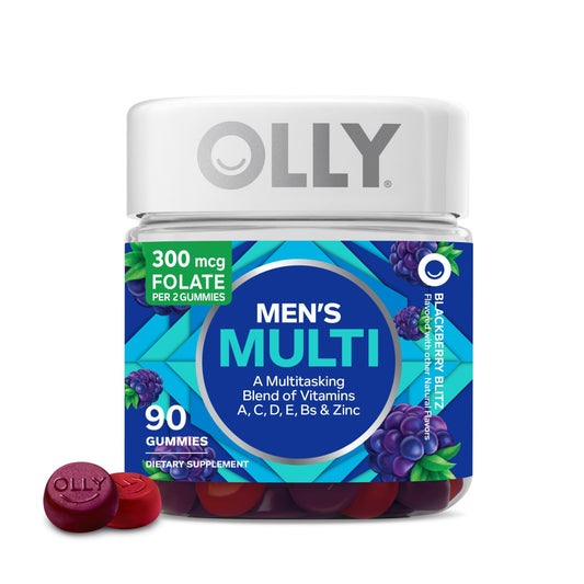 OLLY Mens Multivitamin Gummy Vitamins A C D E B Zinc Blackberry Flavor 45 Day Supply - 90 Count