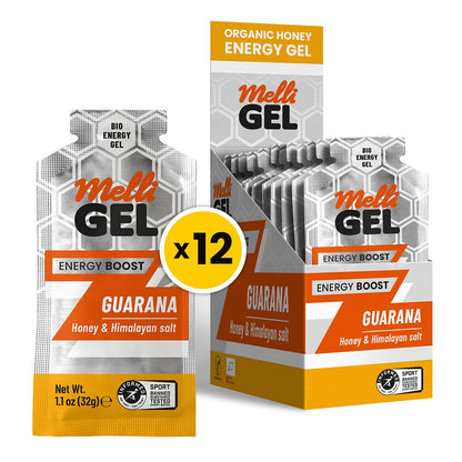 MelliGEL Organic Energy Gel Guarana | Gluten-Free and Lactose-Free | Real Food Natural Energy | Endurance Sports & Running Gels (12 Pack)