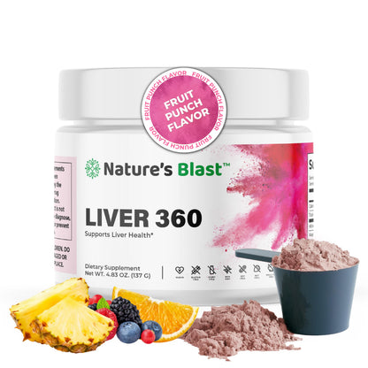 NATURES BLAST Liver 360 - Fruit Punch Flavored Liver Powder Supplement with Artichoke Extract Turmeric and Milk Thistle Liver Cleanse Detox & Repair Formula 1 Bottle
