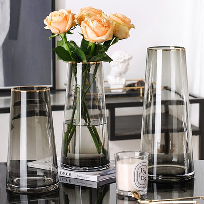 Luxury Gold Trim Glass Vase for Nordic Minimalist Decor