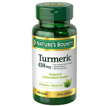 Natures Bounty Turmeric Capsules Antioxident Health 450 Mg 60 Ct