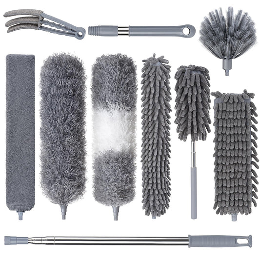 Dusters for Cleaning Feather Duster Set 10PCS Duster with Extension Pole Up to 100 - Extendable Bendable and Washable for Ceilings Chandeliers and Furniture