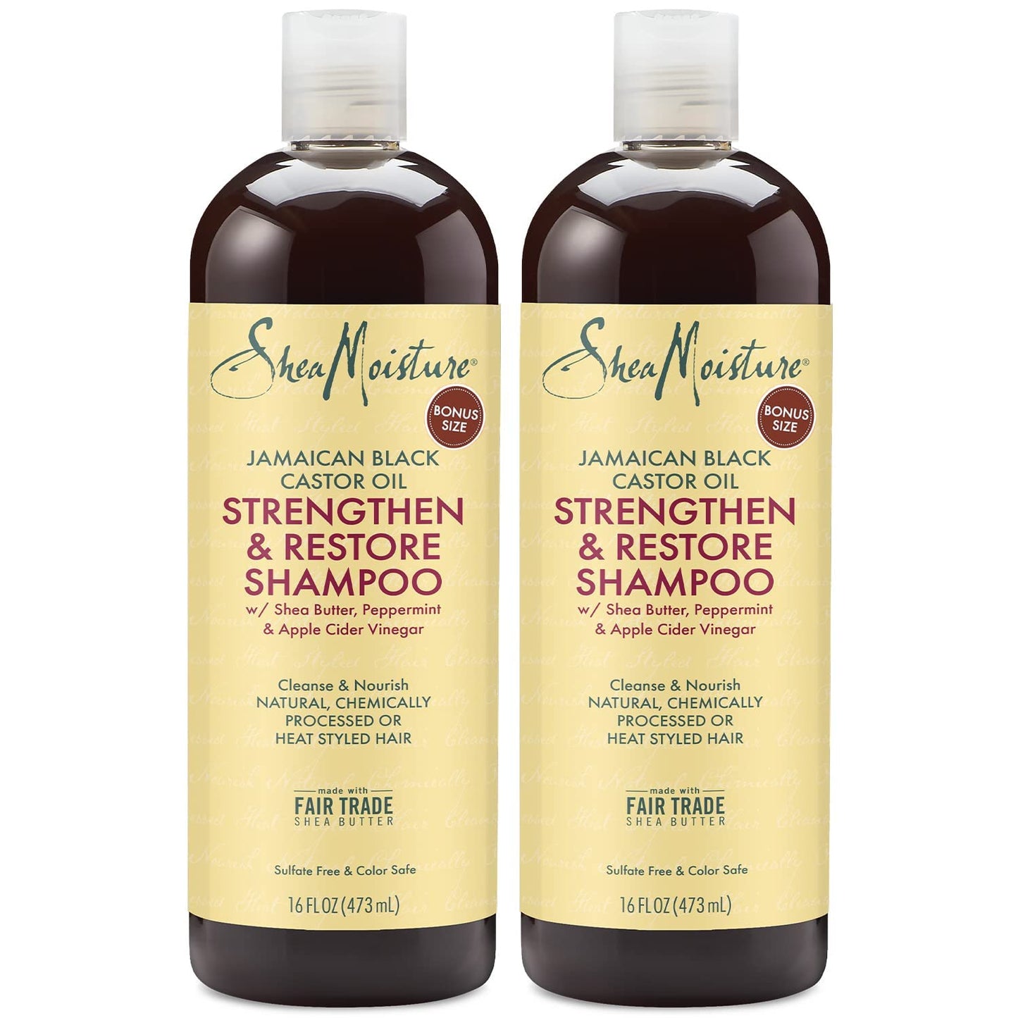 SheaMoisture Jamaican Black Castor Oil Strengthen & Restore Shampoo Shea Butter Peppermint & Apple Cider Vinegar Sulfate Free Chemically Processed Hair Family Size (2 Pack -16 Fl Oz Ea)
