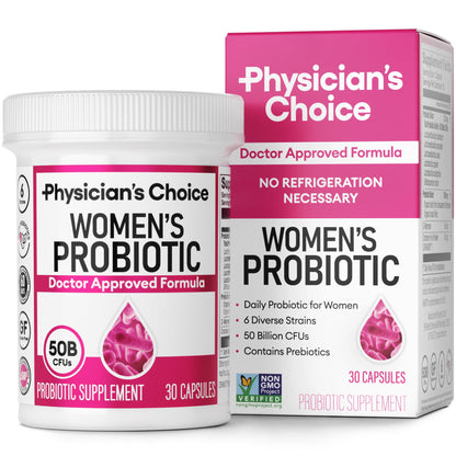 Physicians CHOICE Probiotics for Women - PH Balance Digestive UT & Feminine Health - 50 Billion CFU - 6 Unique Strains for Her - Organic Prebiotics Cranberry Extract+ - Women Probiotic - 30 CT