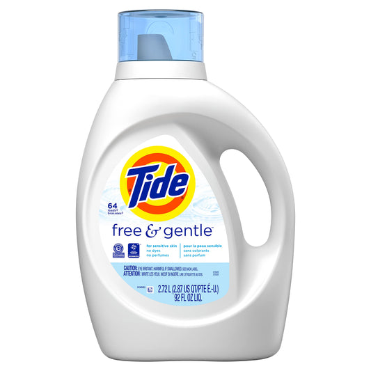 Tide Free & Gentle Liquid Laundry Detergent 64 loads 92 fl oz (for Non-HE Machines)