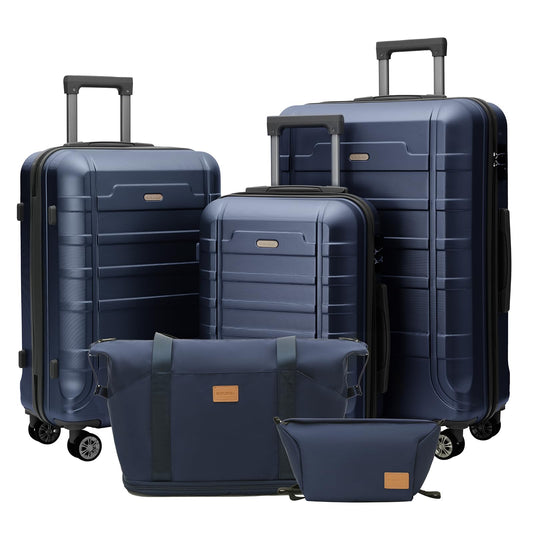 BUBUBABA Luggage 20-24-28-Inch Set 5 Piece Luggage Set carry on luggage with wheels for Travel (Dark blue 5 piece set-20-24-28-Inch)