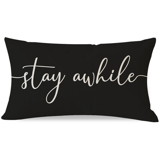 PANDICORN Modern Farmhouse Throw Pillow Covers 12x20 Inch with Words Stay Awhile Cozy Relax Black and White Outdoor Decorations Lumbar Decorative Throw Pillows Case for Home Couch Porch Patio Decor