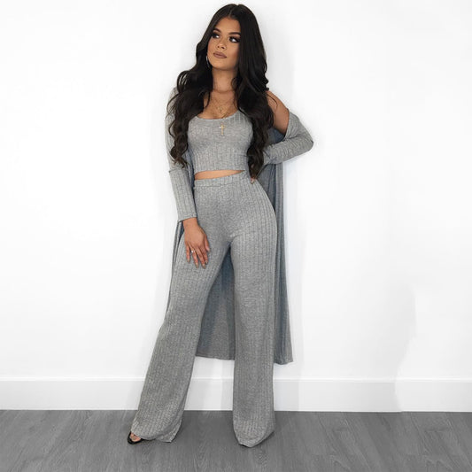 Fashionable Autumn Winter Striped Long Sleeve Set