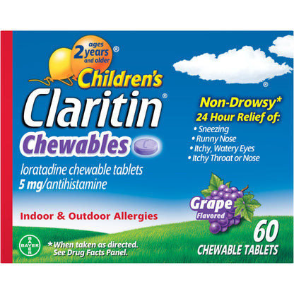 Childrens Claritin Chewables 24 HR Children Allergy Medicine Grape 60 Count