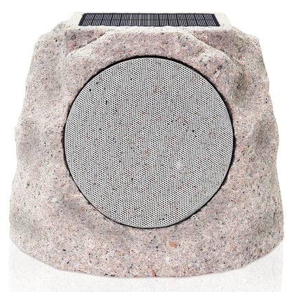 uuffoo Outdoor Speakers Waterproof for All Seasons & Solar Powered with Rechargeable Battery Rock Speakers Wireless Bluetooth with Colorful LED Light for Garden Patio (1-Pc Marble)