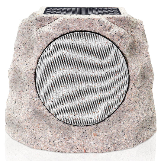 uuffoo Outdoor Speakers Waterproof for All Seasons & Solar Powered with Rechargeable Battery Rock Speakers Wireless Bluetooth with Colorful LED Light for Garden Patio (1-Pc Marble)