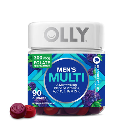 OLLY Mens Multivitamin Gummy Vitamins A C D E B Zinc Blackberry Flavor 45 Day Supply - 90 Count