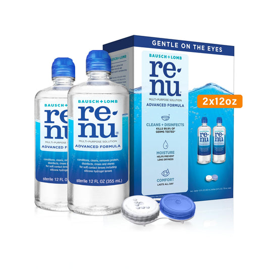 Renu Contact Lens Solution Advanced Formula Multipurpose Lens Cleaner for Eye Contacts Cleaning Moisturizing and Disinfecting Care for Soft & Silicon Hydrogel Lenses 12 Fl Oz (Pack of 2)