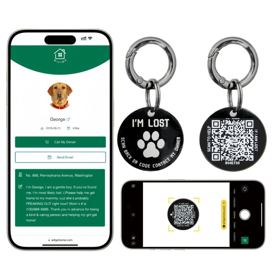 QR Code Pet ID Tags - Stainless Steel Dog Tags and Cat Tags Modifiable Online Pet Profile Scan QR Receive Instant Pet Location Alert Email Black
