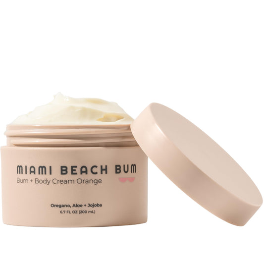 Miami Beach Bum Bum + Body Cream Orange 6.7oz Daily Moisturizer For Total Skin Health Body Acne Treatment Razor Bumps Keratosis Pilaris Ingrown Hairs Sunburns Blemishes & More