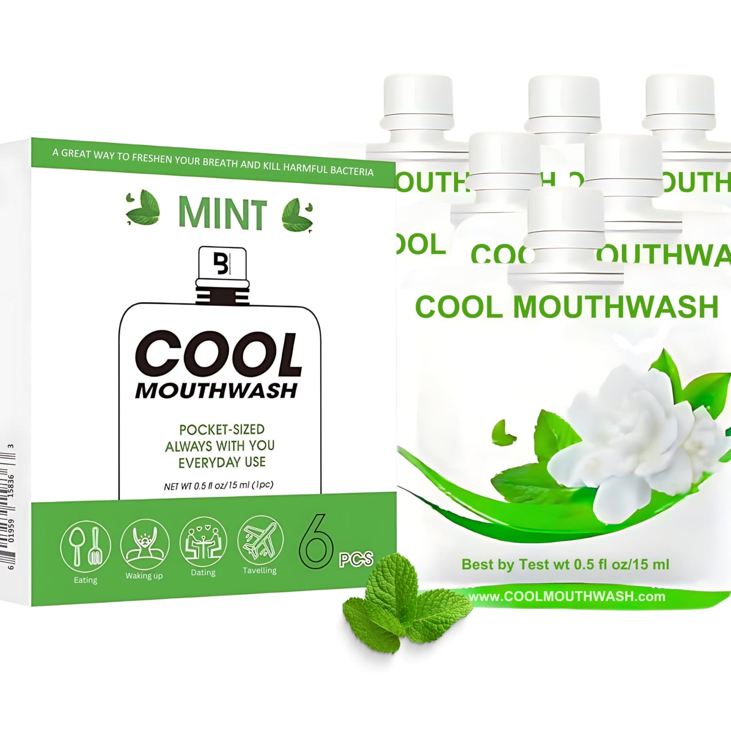 Best by Test Cool Mint Travel Mouthwash Oral Care Fresh Breath mouthwash Whitening Mouthwash Alcohol Free Mouth wash Bad Breath Treatment for Adults 0.5 Fl Oz Pack of 6