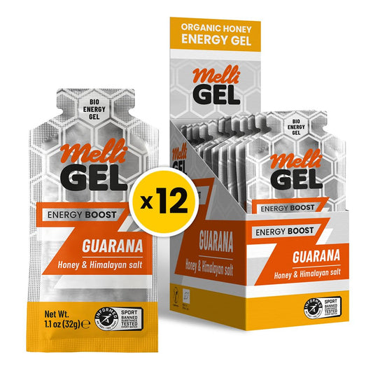 MelliGEL Organic Energy Gel Guarana | Gluten-Free and Lactose-Free | Real Food Natural Energy | Endurance Sports & Running Gels (12 Pack)