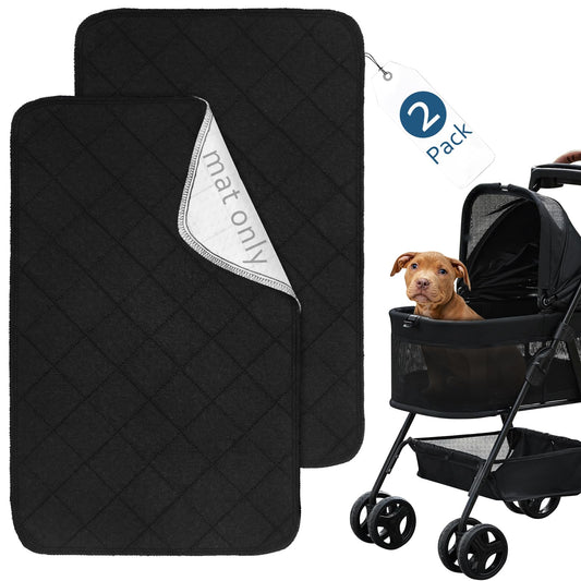 Waterproof Dog Stroller Mat 2 Pack (Mat Only) Washable Pet Stroller Pad Reusable Puppy Stroller Liner Compatible with BestPet Pet Stroller MoNiBloom Pet Stroller Black