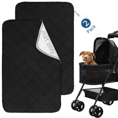 Waterproof Dog Stroller Mat 2 Pack (Mat Only) Washable Pet Stroller Pad Reusable Puppy Stroller Liner Compatible with BestPet Pet Stroller MoNiBloom Pet Stroller Black