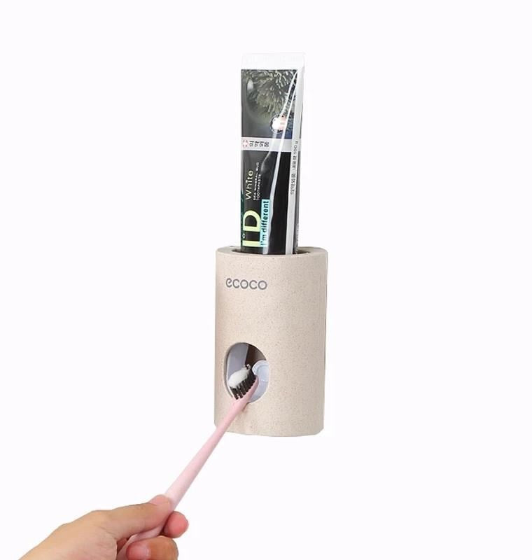 Automatic Wall-Mounted Toothpaste Dispenser (Single) with toothbrush and toothpaste tube