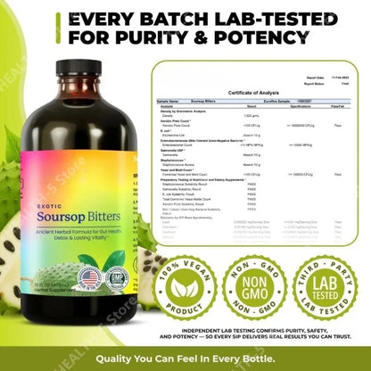 Soursop Bitters Drops Liquid Organic Herbal with Black Seed Moringa Supports Digestive Wellness Immune 473ml