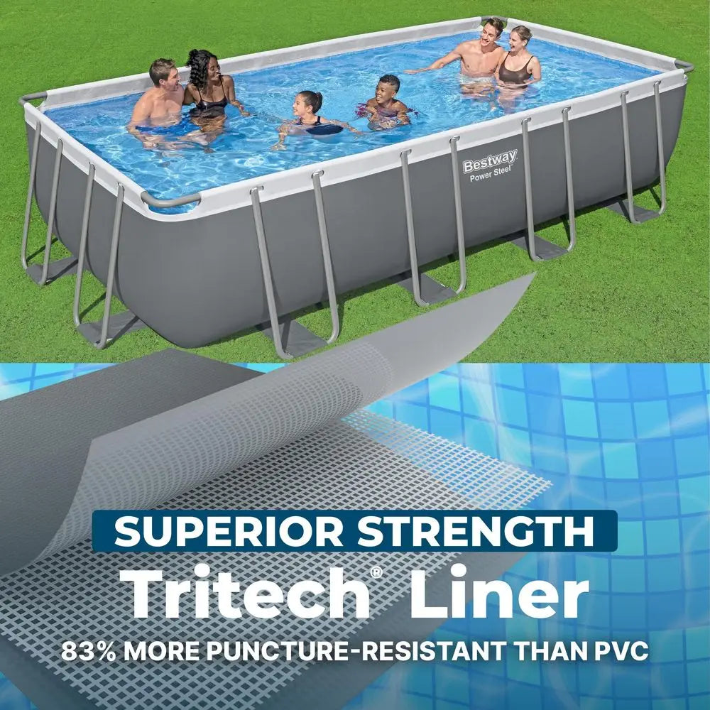 Power Steel 18 x 9 x 48 Above Ground Pool,Rectangular Metal Frame Outdoor Swimming Pool Set with Sand Filter Pump, Ladder,Custom