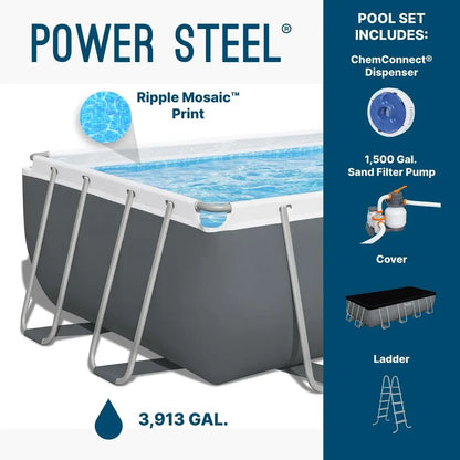 Power Steel 18 x 9 x 48 Above Ground Pool,Rectangular Metal Frame Outdoor Swimming Pool Set with Sand Filter Pump, Ladder,Custom
