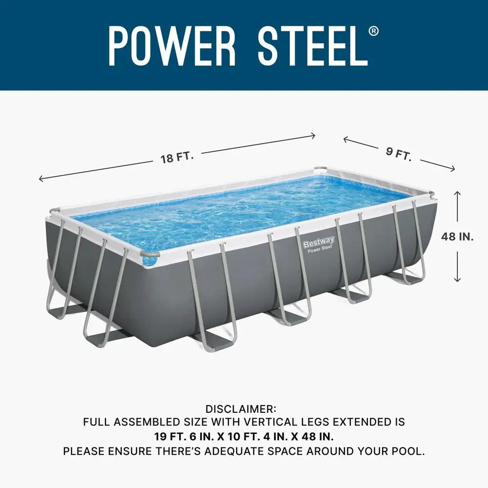 Power Steel 18 x 9 x 48 Above Ground Pool,Rectangular Metal Frame Outdoor Swimming Pool Set with Sand Filter Pump, Ladder,Custom