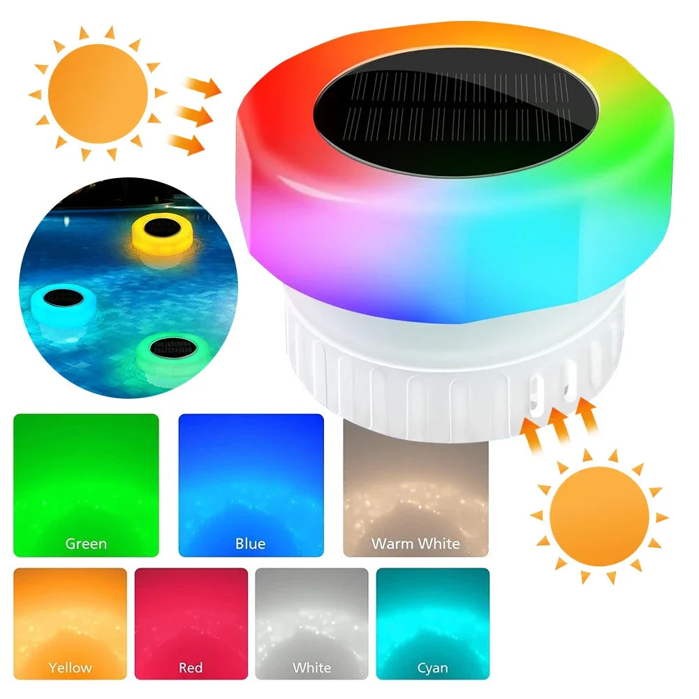 Solar Pool Floating Chlorine Dispenser Swimming Pool Chlorine Floater Bromine Tablets Dispenser with Colorful Light for Spa Tub