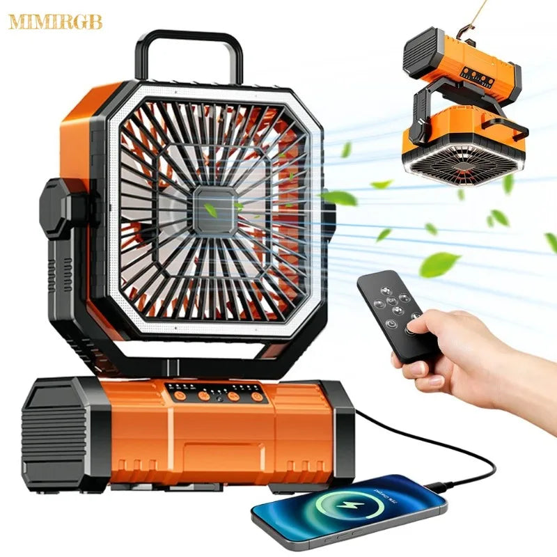 Camping Ceiling Fan 20000Mah Rechargeable Camping Circulator with Light and Remote Control Cool Air Circulation Camping Fan