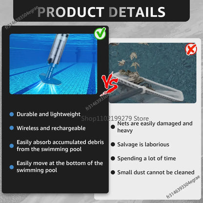 NEW Pool Cleaner Vacuum Rechargeable Pool Fish Tank Swimming Handheld Cordless Spas Hot Tubs Portable