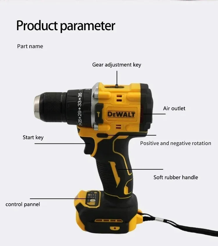 DEWALT DCD805 20V MAX Brushless Cordless Impact Drill Electric Screwdriver Multi-Function Hand Drill Tool