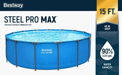 Steel Pro MAX 15’ x 48" Above Ground Pool, Round Metal Frame Outdoor Swimming Pool for Backyard, Blue, Pool ONLY