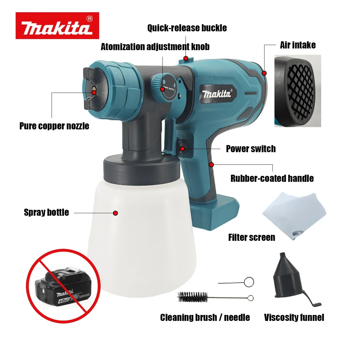 Makita 800ML Electric Spray Gun High Power Tools Paint Sprayer Auto Household Electric Spray Gun For Auto And Household Use