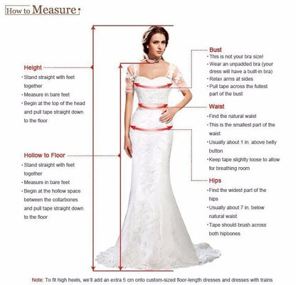 how to measure for mermaid evening dresses, including bust, waist, hips, and height instructions