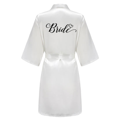 Light Blue Women's Satin Robe for Bride featuring elegant 'Bride' lettering, ideal for wedding party satin robe.