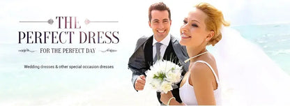 A happy couple on their wedding day, showcasing elegant wedding dresses and special occasion dresses for the perfect day.