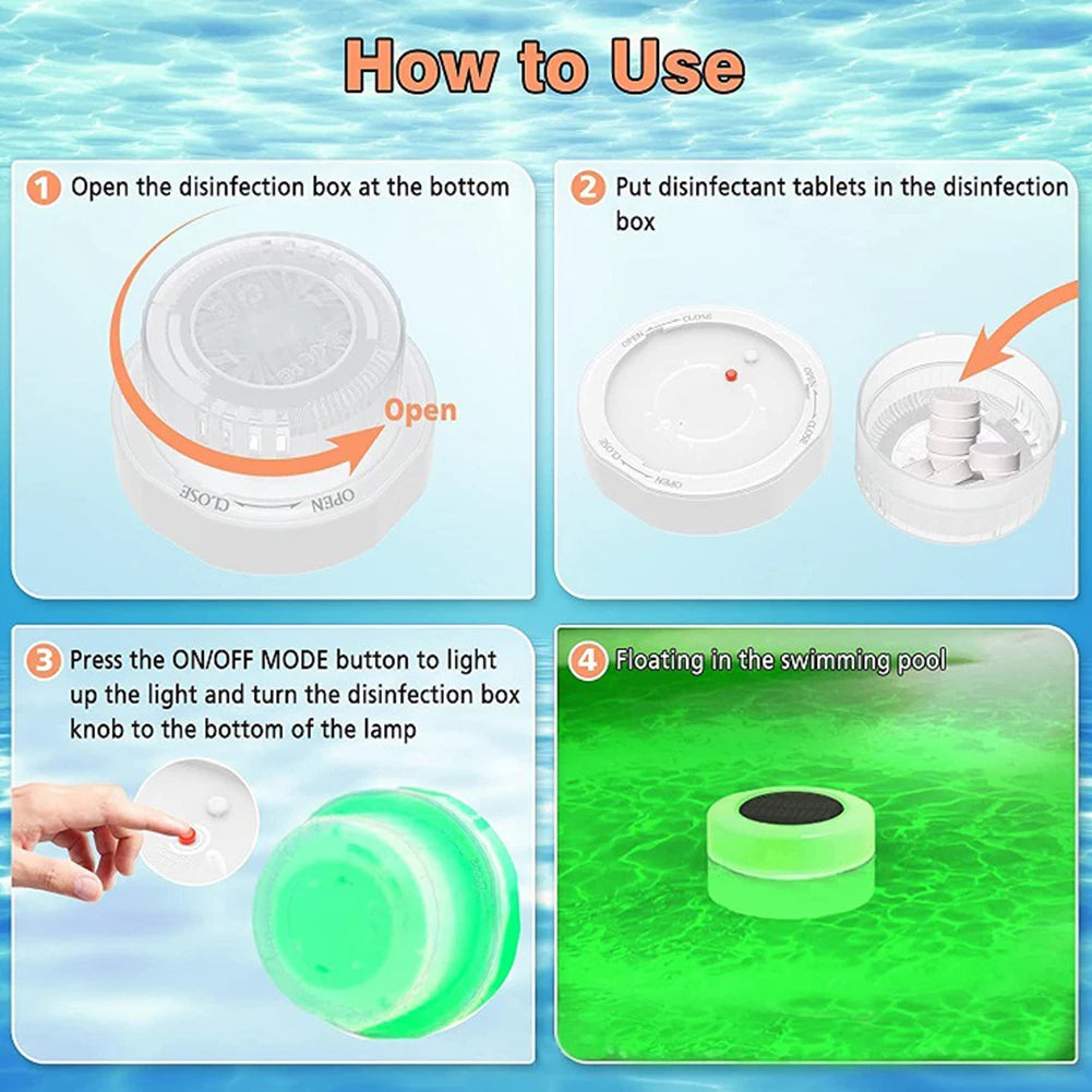 Solar Pool Floating Chlorine Dispenser Swimming Pool Chlorine Floater Bromine Tablets Dispenser with Colorful Light for Spa Tub