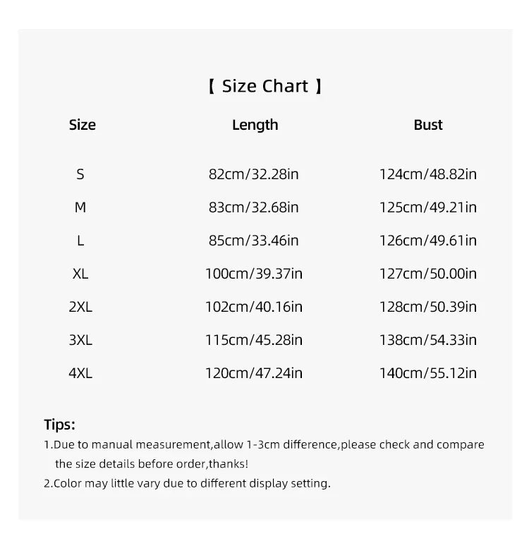 Size chart for women's light blue satin robe, showing measurements for various sizes from S to 4XL.
