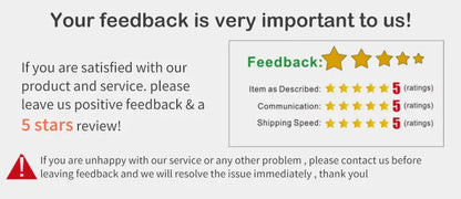 Customer feedback reminder with 5-star ratings for product service and request for positive reviews.
