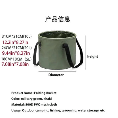 Portable Collapsible Outdoor Water Bucket, 10L/20L Foldable Portable Basin with Reinforced Handles for Camping Hiking Fishing