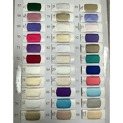 Color swatches showcasing various fabric options for off the shoulder evening dresses.