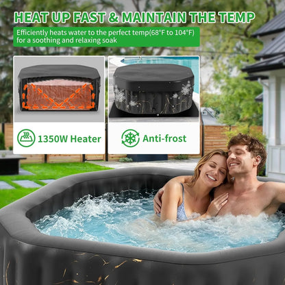 2-4 Person Inflatable Hot Tub, Octagon Blow Up Portable Hot Tub, Leak-Proof PVC Outdoor Spa with 120 Strong Air Jets，Customized