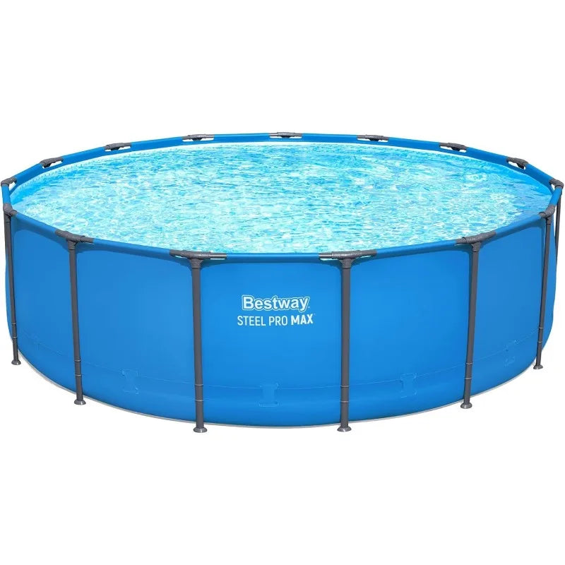 Steel Pro MAX 15’ x 48" Above Ground Pool, Round Metal Frame Outdoor Swimming Pool for Backyard, Blue, Pool ONLY
