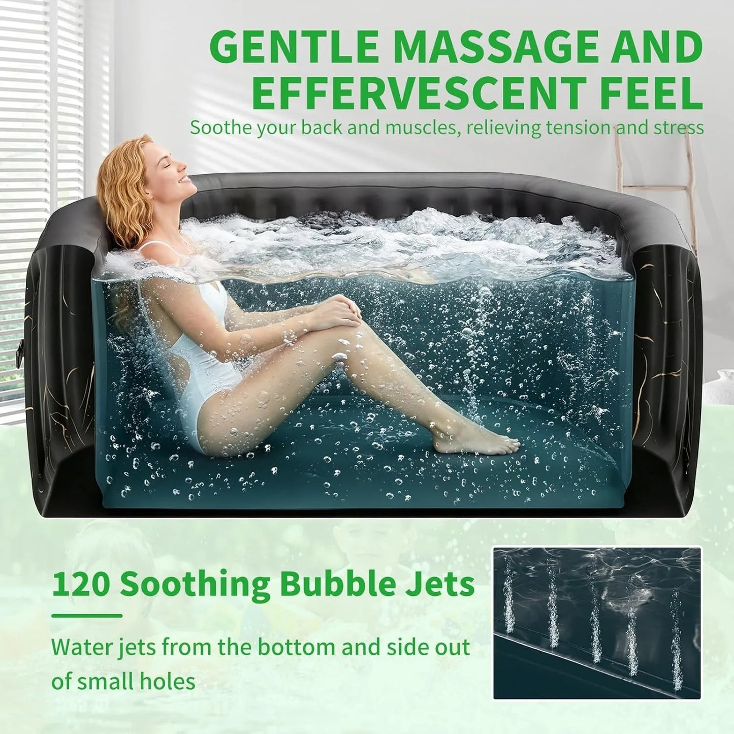 2-4 Person Inflatable Hot Tub, Octagon Blow Up Portable Hot Tub, Leak-Proof PVC Outdoor Spa with 120 Strong Air Jets，Customized