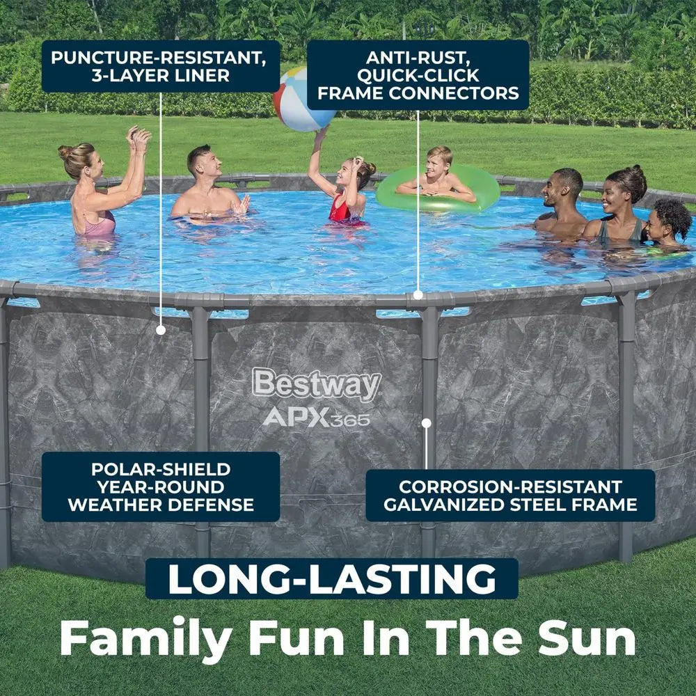 APX 365 18 x 52 Above Ground Pool, Round Metal Frame Outdoor Swimming Pool Set with Sand Filter Pump, Ladder, and Cover, Custom