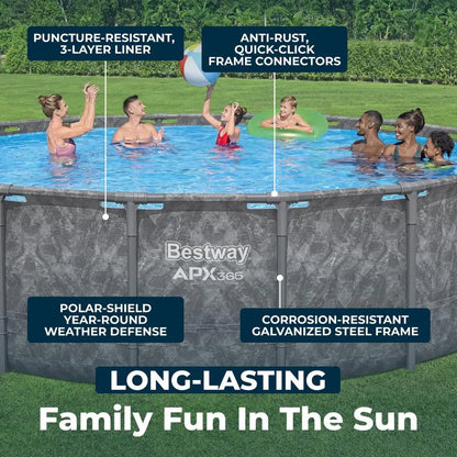 APX 365 18 x 52 Above Ground Pool, Round Metal Frame Outdoor Swimming Pool Set with Sand Filter Pump, Ladder, and Cover, Custom