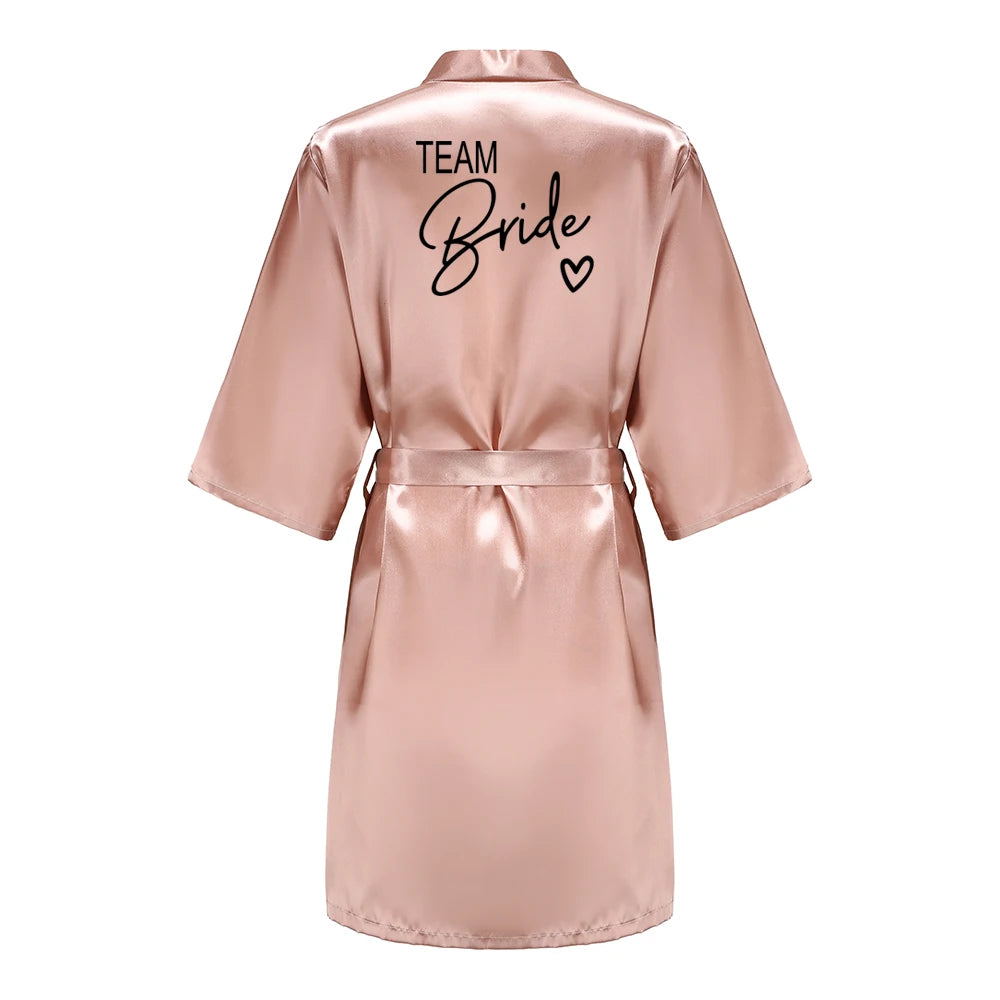 Back view of a satin bridesmaid robe featuring 'TEAM Bride' lettering, perfect for bridal parties.