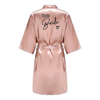 Back view of a satin bridesmaid robe featuring 'TEAM Bride' lettering, perfect for bridal parties.