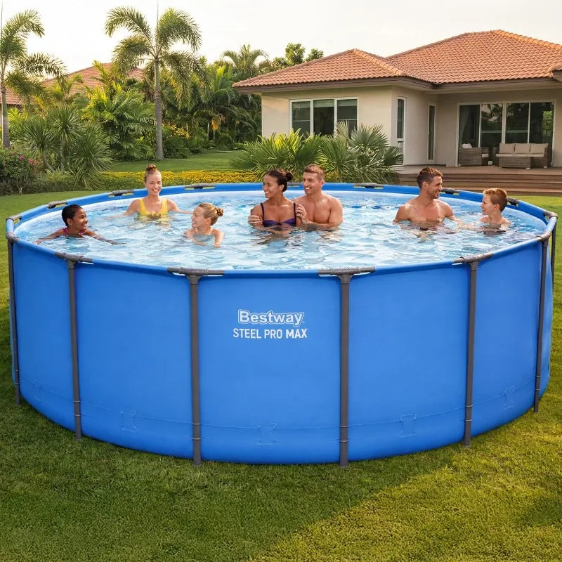 Steel Pro MAX 15’ x 48" Above Ground Pool, Round Metal Frame Outdoor Swimming Pool for Backyard, Blue, Pool ONLY